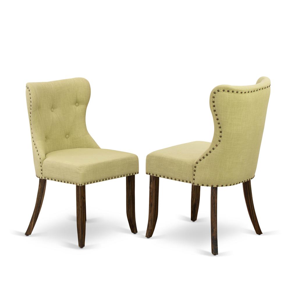 East West Furniture V727SI737-5 5-Pc Dinette Room Set- 4 Parson Dining Room Chairs with Limelight Linen Fabric Seat and Button Tufted Chair Back - Rectangular Table Top & Wooden Legs - Linen White and. Picture 3