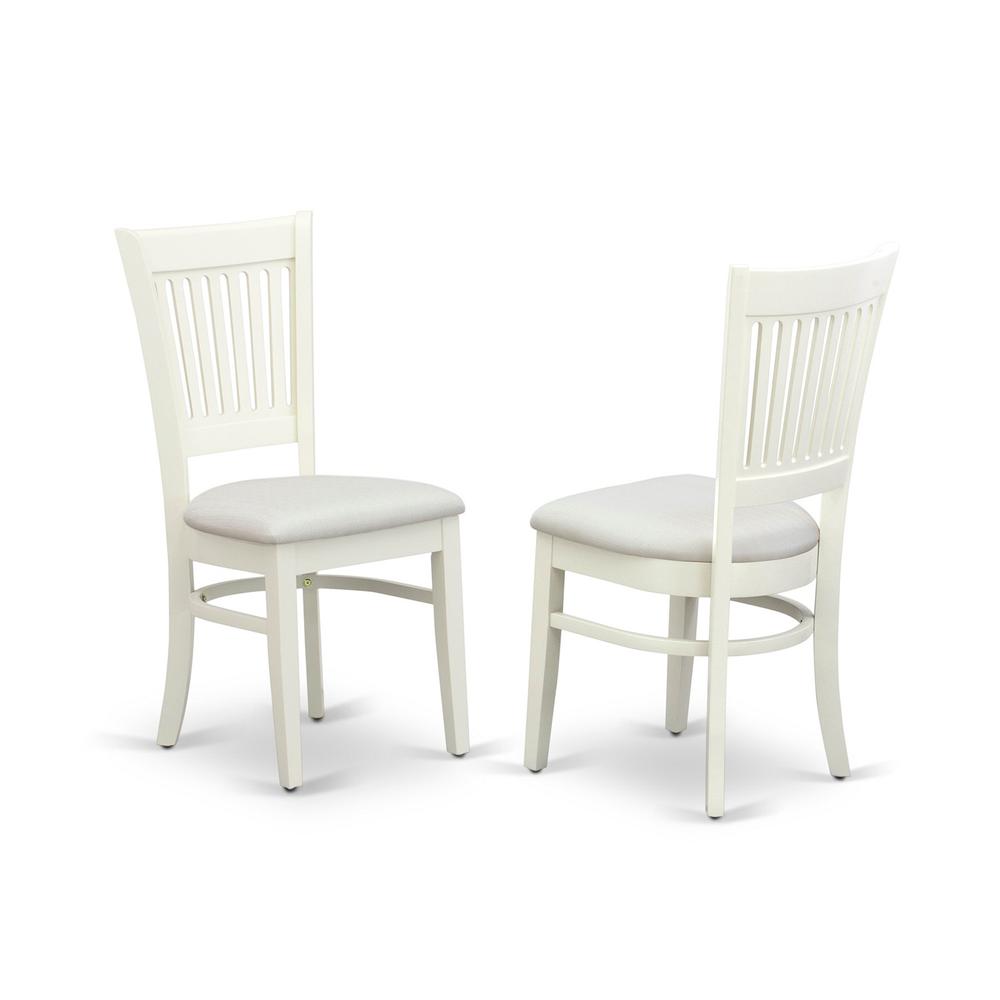 East West Furniture - SHVA5-LWH-C - 5-Piece Dining Room Table Set- 4 Dining Room Chairs and Modern Dining Room Table - Linen Fabric Seat and Slatted Chair Back - Linen White Finish. Picture 3
