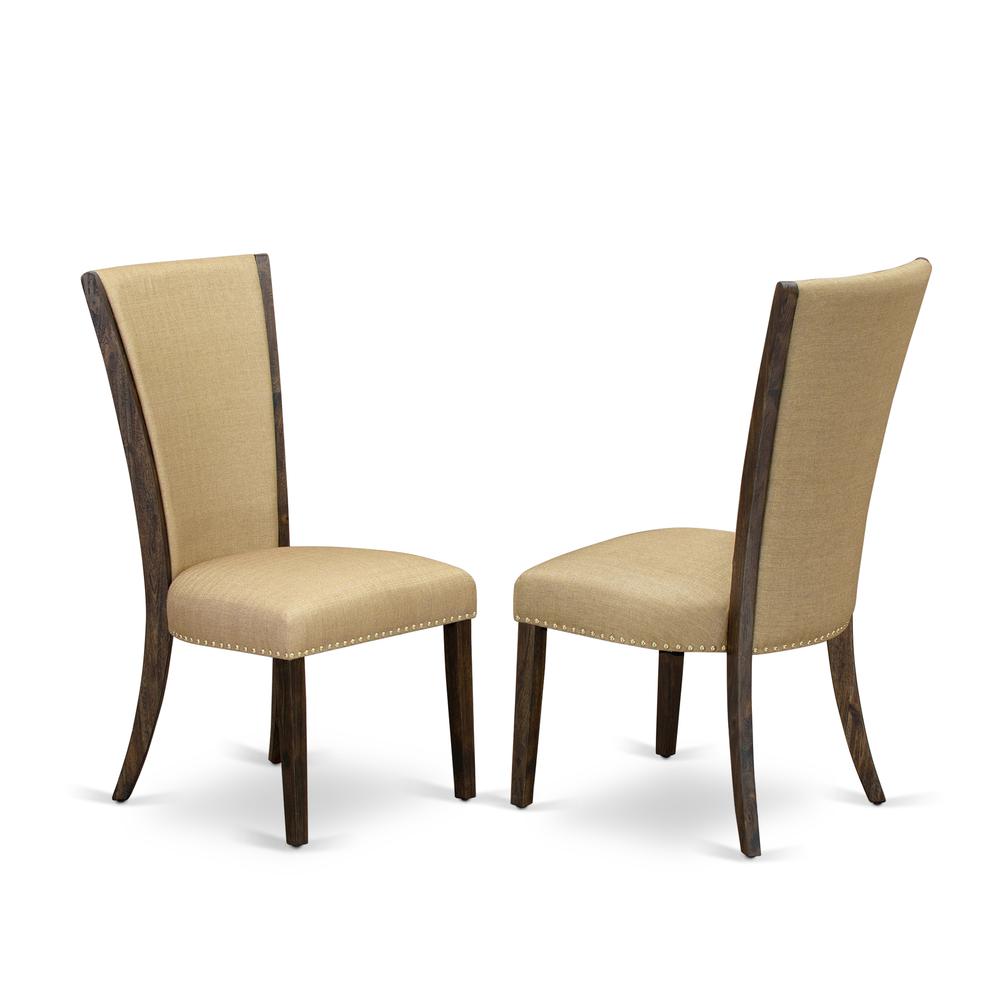 East West Furniture V726VE703-6 6 Piece Dining Room Table Set - 4 Brown Linen Fabric Dining Chair with Nailheads and Linen White Wood Table - 1 Dining Bench - Distressed Jacobean Finish. Picture 3