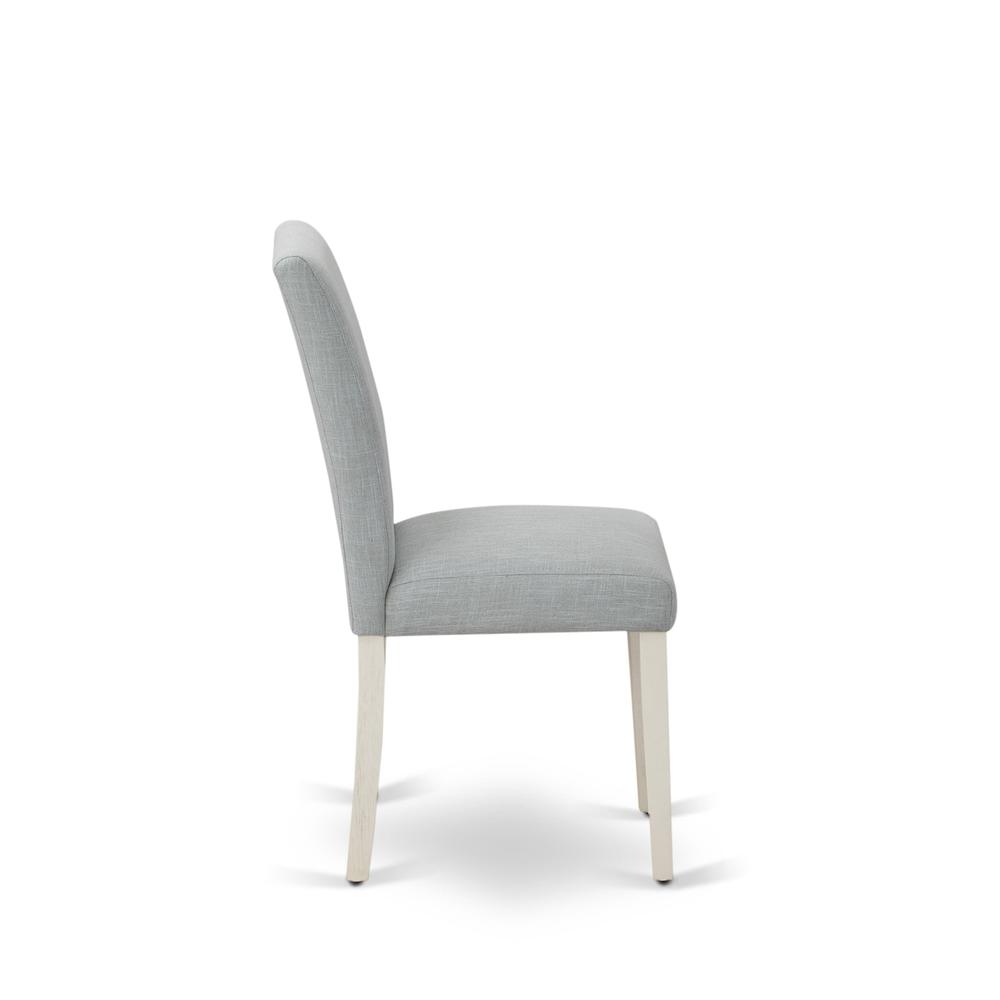 Set of 2 - Wood Chairs- Modern Chairs Includes Wirebrushed Linen White Wood Structure with Baby Blue Linen Fabric Seat and Simple Back. Picture 5