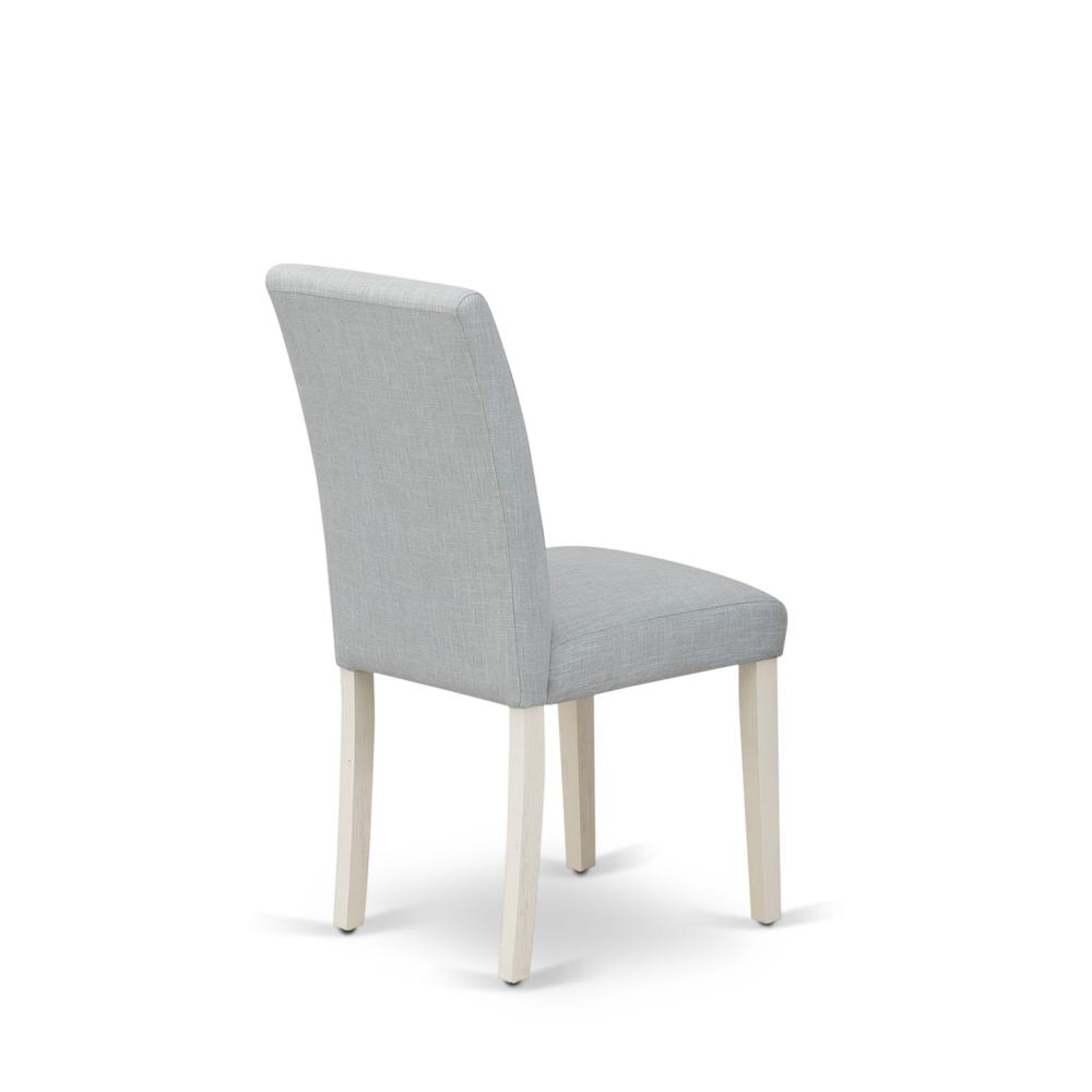 Set of 2 - Wood Chairs- Modern Chairs Includes Wirebrushed Linen White Wood Structure with Baby Blue Linen Fabric Seat and Simple Back. Picture 6