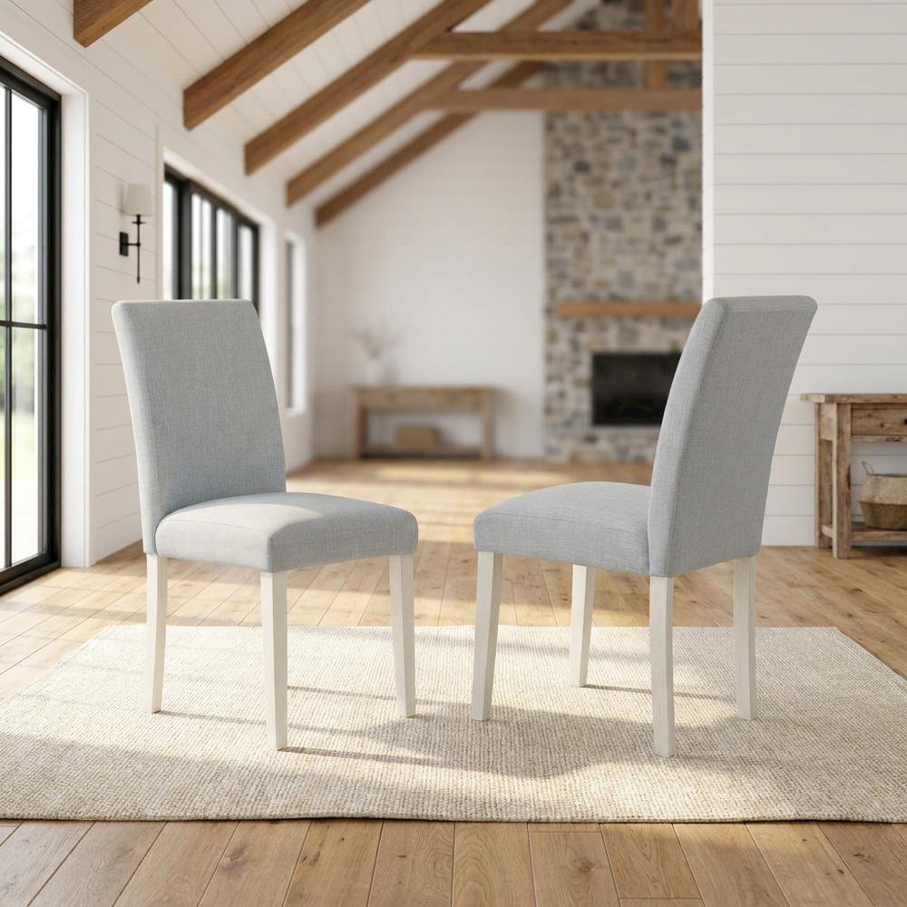 Solid Wood Linen Upholstered Modern Farmhouse Dining Chairs, Set of 2. Picture 3