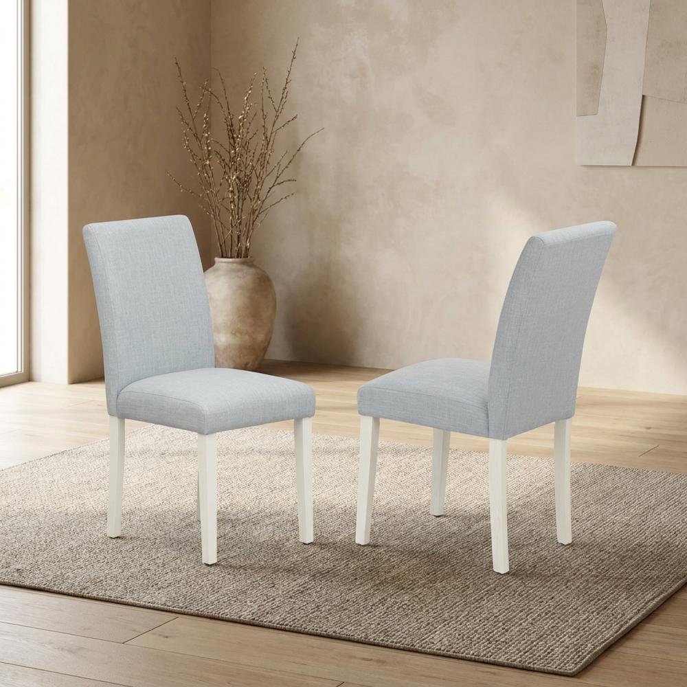 Solid Wood Linen Upholstered Modern Farmhouse Dining Chairs, Set of 2. Picture 4