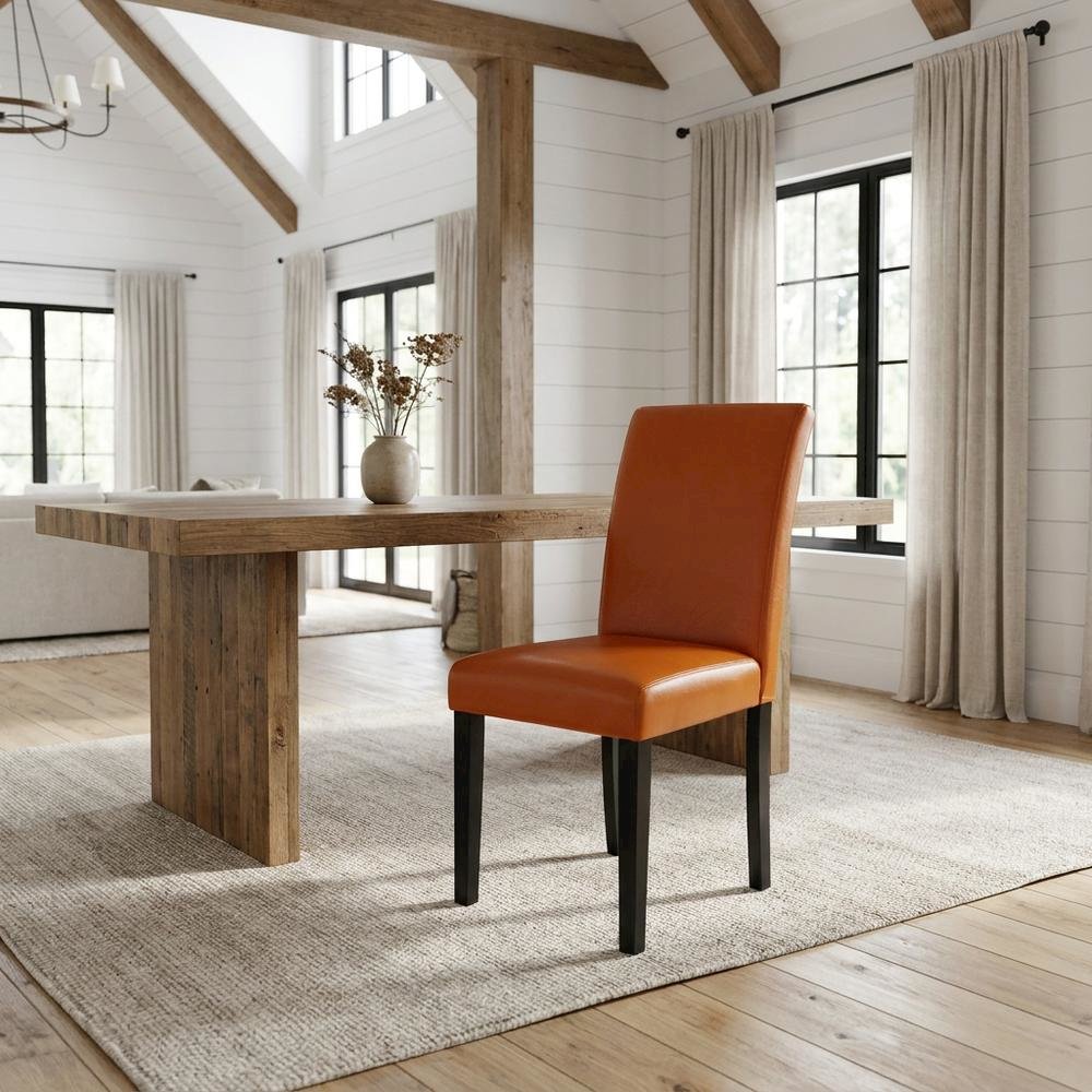 Faux Leather-Upholstered High-Back Parsons Chair for Dining Room, Set of 2. Picture 3