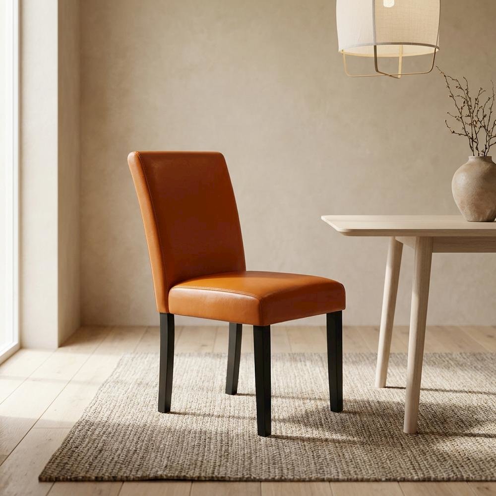 Faux Leather-Upholstered High-Back Parsons Chair for Dining Room, Set of 2. Picture 4