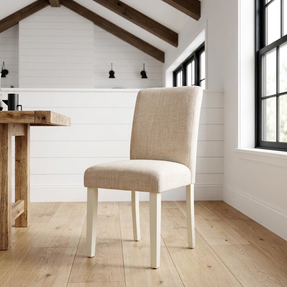 Linen-Upholstered Parsons Dining Chair with High Back for Kitchen Table, Set of 2. Picture 3