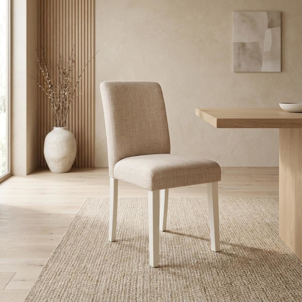Linen-Upholstered Parsons Dining Chair with High Back for Kitchen Table, Set of 2. Picture 4