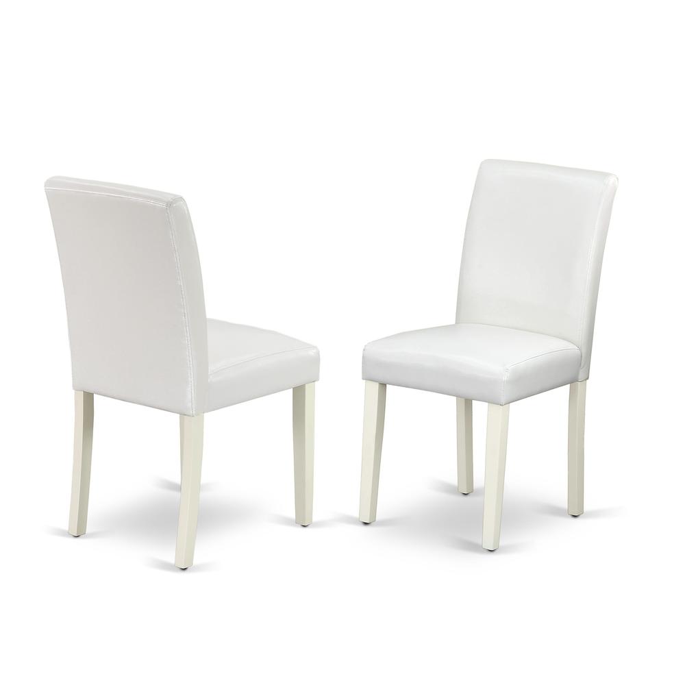 1MZAB3-LWH-64 3Pc Dining Table Set for 2 Includes a Small Dining Table and 2 Parsons Chairs with White Color PU Leather, Drop Leaf Table with Full Back Chairs, Linen White Finish. Picture 5