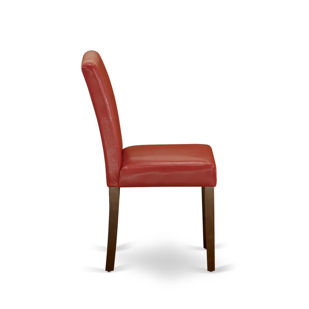 AMAB3-MAH-72 3 Piece Dining Table Set - 1 Kitchen Table and 2 Firebrick Red Dining Chairs - Mahogany Finish. Picture 6