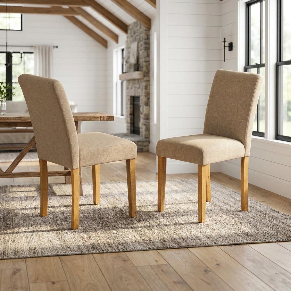 Upholstered Parsons Dining Chair with Padded Seat for Kitchen Table, Oak, Set of 2. Picture 2