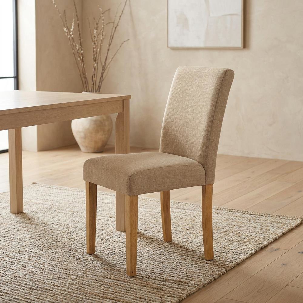 Upholstered Parsons Dining Chair with Padded Seat for Kitchen Table, Oak, Set of 2. Picture 3
