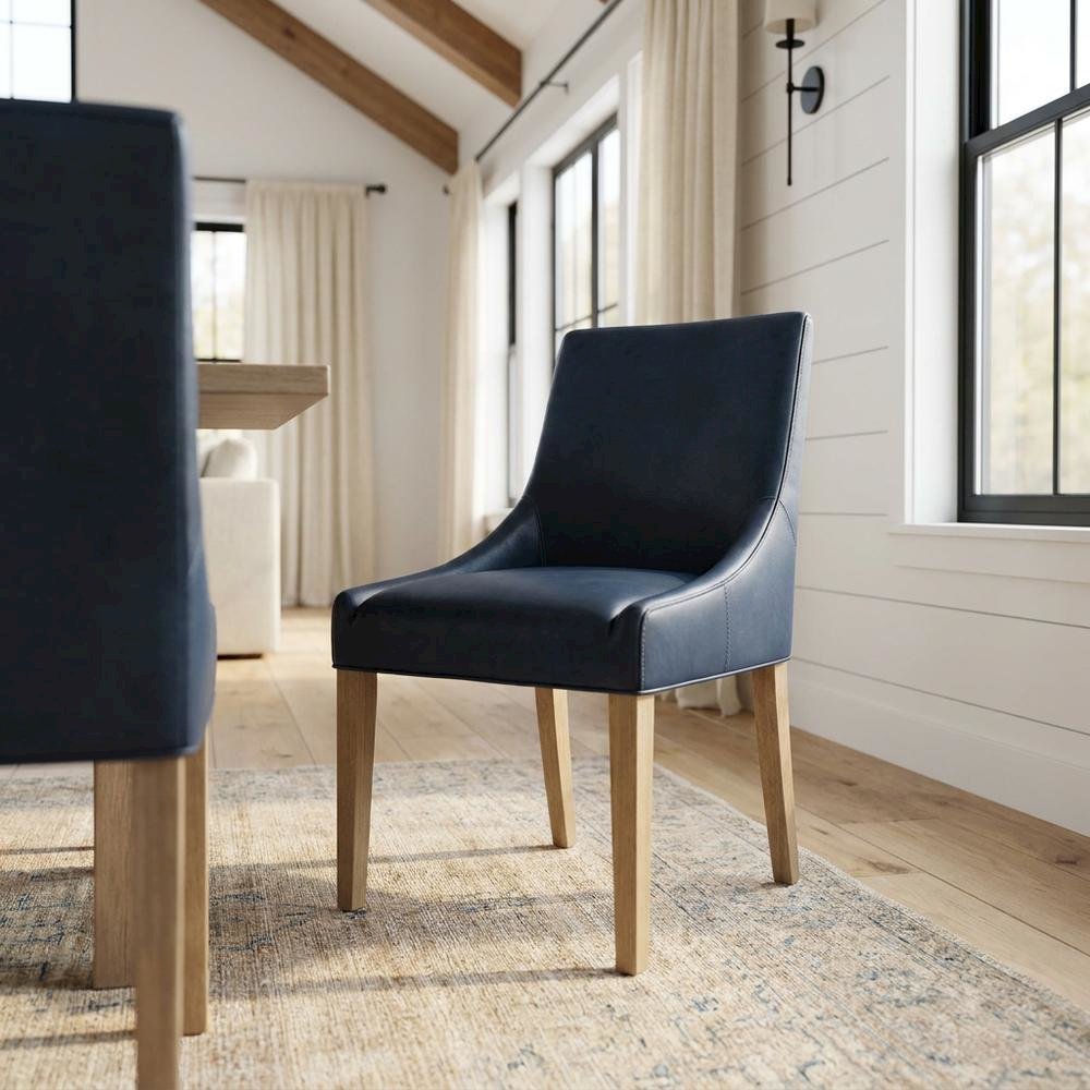 Parsons Dining Chair with High-Back Upholstered Seat for Kitchen, Oak, Set of 2. Picture 3