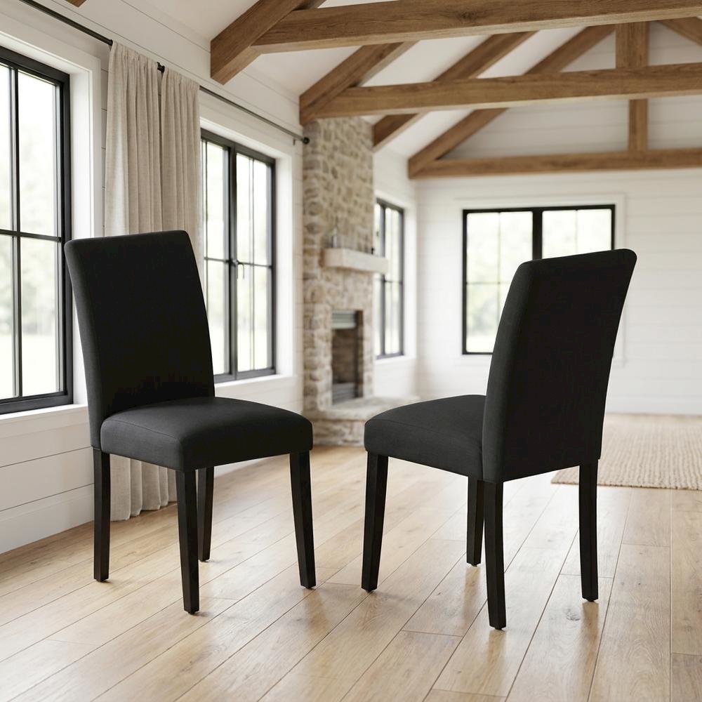 Linen-Upholstered Parsons Dining Chairs with Solid Wood Frame, Set of 2. Picture 3