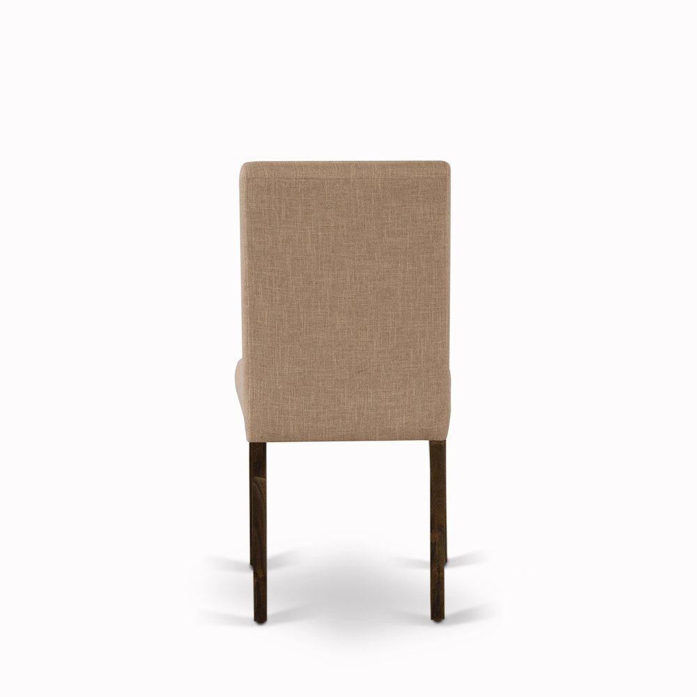 East West Furniture Set of 2 Parsons Chairs - Light Sable Linen Fabric Seat and High Back - Distressed Jacobean Finish. Picture 7