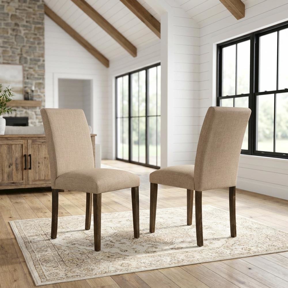 Solid Wood Linen Upholstered High-Back Parsons Dining Chairs, Set of 2. Picture 3