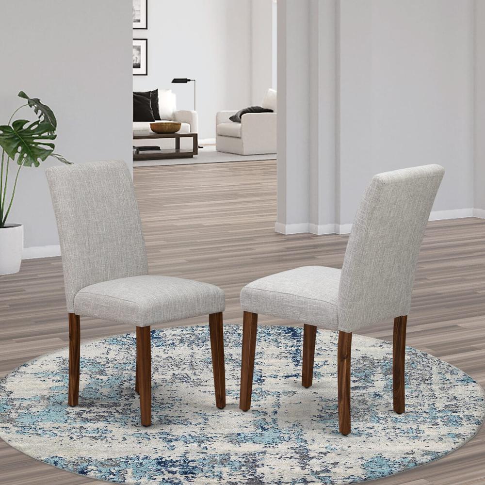 East West Furniture Set of 2 Parsons Chairs - Doeskin Linen Fabric Seat and High Back - Antique Walnut Finish. Picture 2