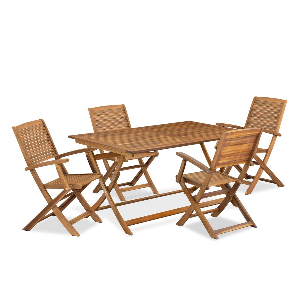 5 Piece Patio Dining Set Consist of a Rectangle Acacia Wood Table. Picture 7