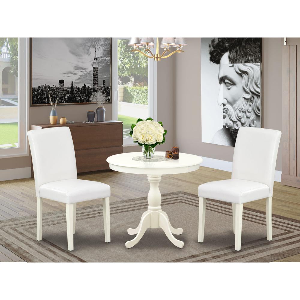 AMAB3-LWH-64 3 Piece Dinette Set - 1 Dining Room Table and 2 White Dinning Room Chairs - Linen White Finish. Picture 7