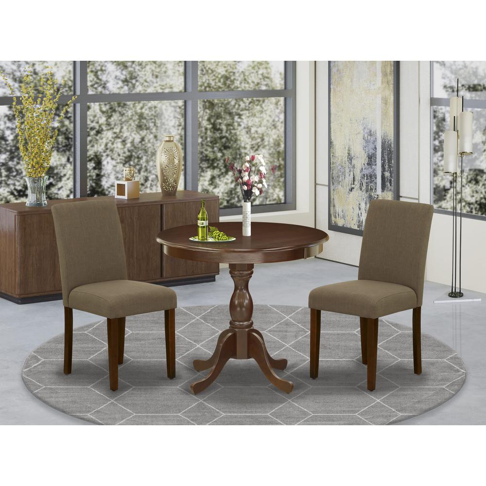 AMAB3-MAH-18 3 Pc Dining Room Set - 1 Kitchen Table and 2 Coffee Upholstered Dining Chair - Mahogany Finish. Picture 6