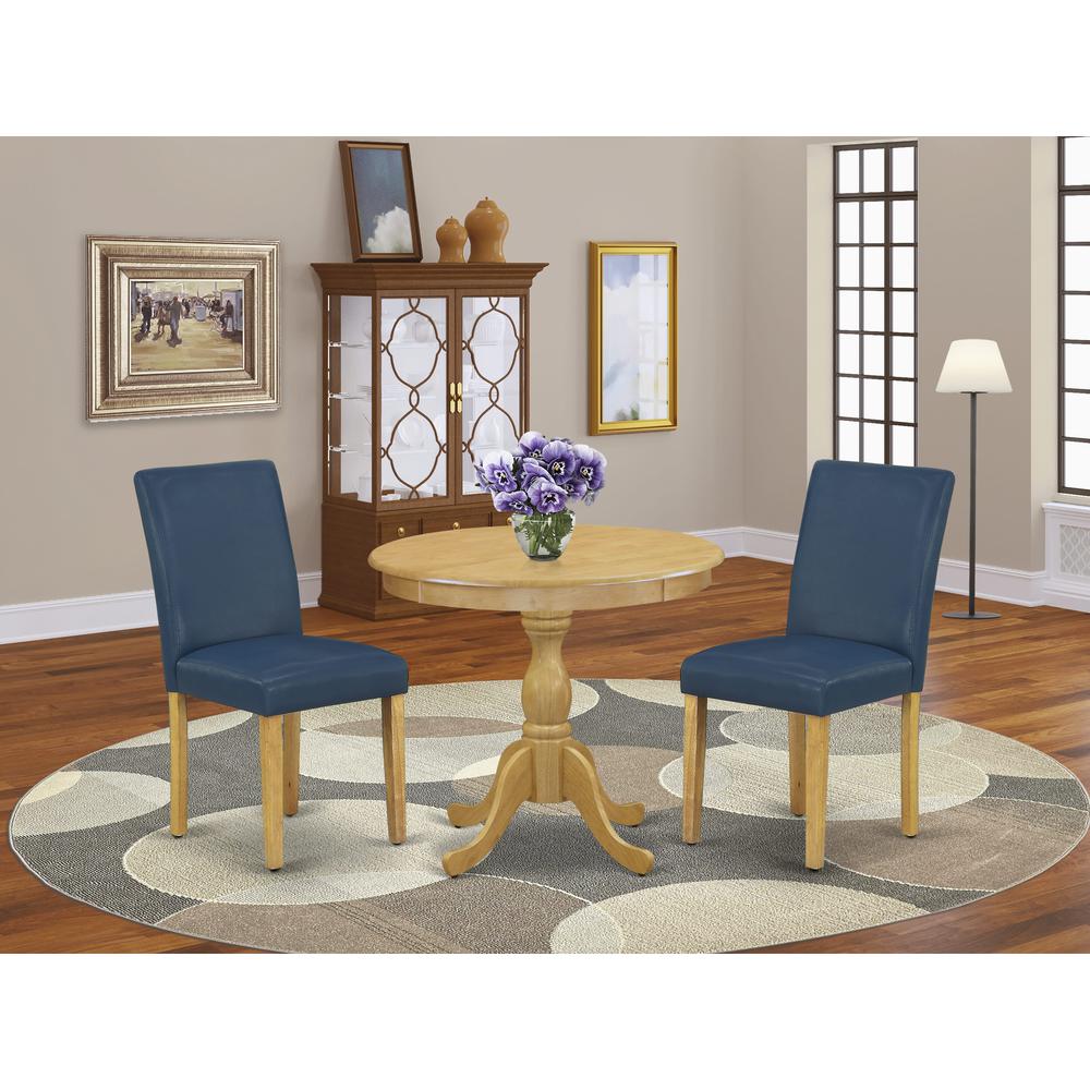 AMAB3-OAK-55 3 Piece Dining Table Set - 1 Wood Dining Table and 2 Oasis Blue Kitchen Chairs - Oak Finish. Picture 6