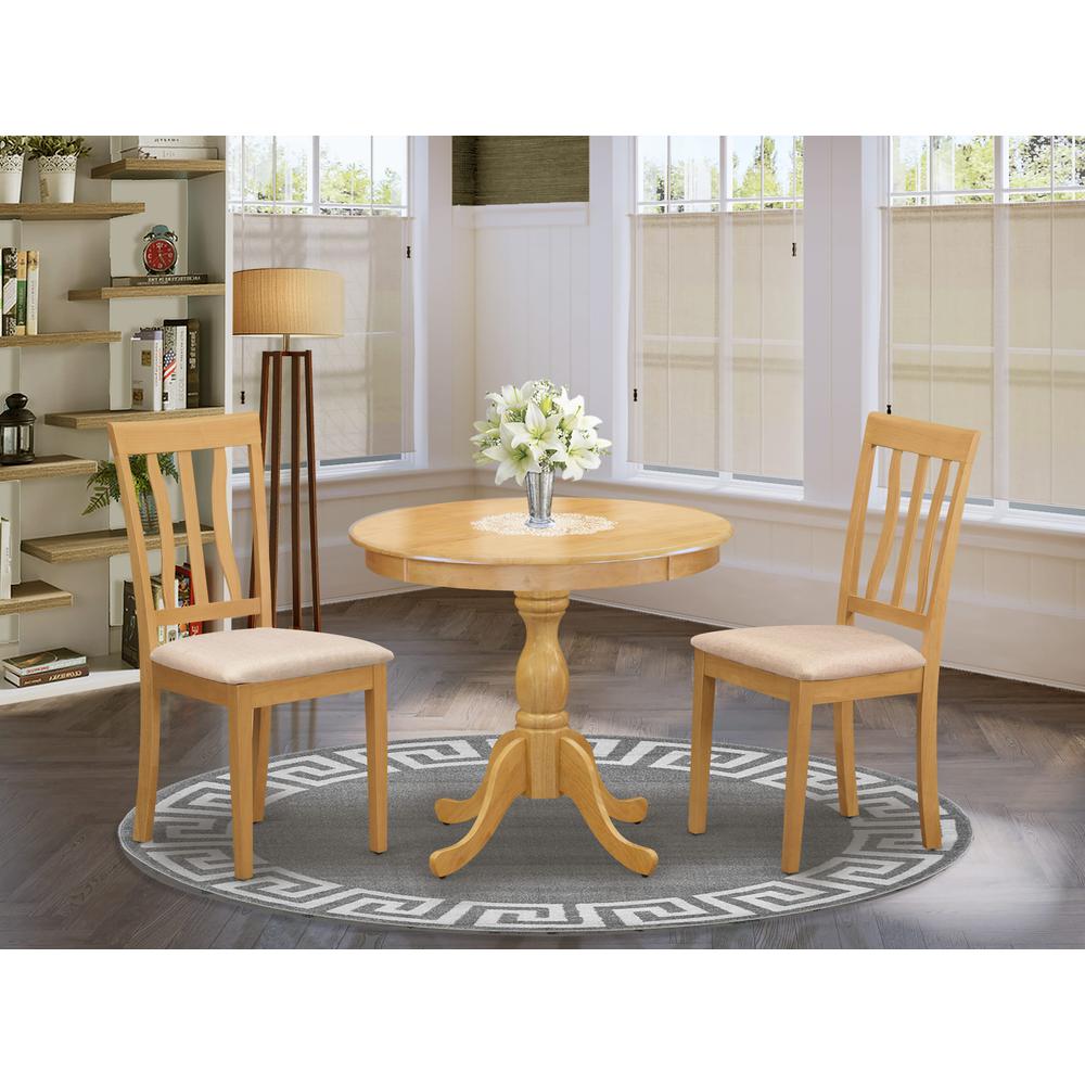 AMAN3-OAK-C 3 Piece Dining Table Set - 1 Wooden Dining Table and 2 Oak Dining Chairs - Oak Finish. Picture 4