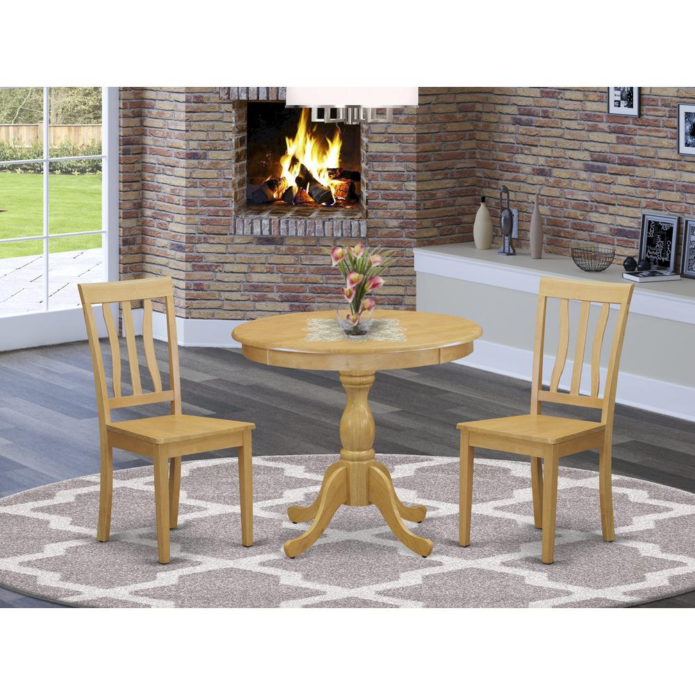 AMAN3-OAK-W 3 Piece Dinning Table Set - 1 Dining Table and 2 Oak Mid Century Dining Room Chairs - Oak Finish. Picture 4