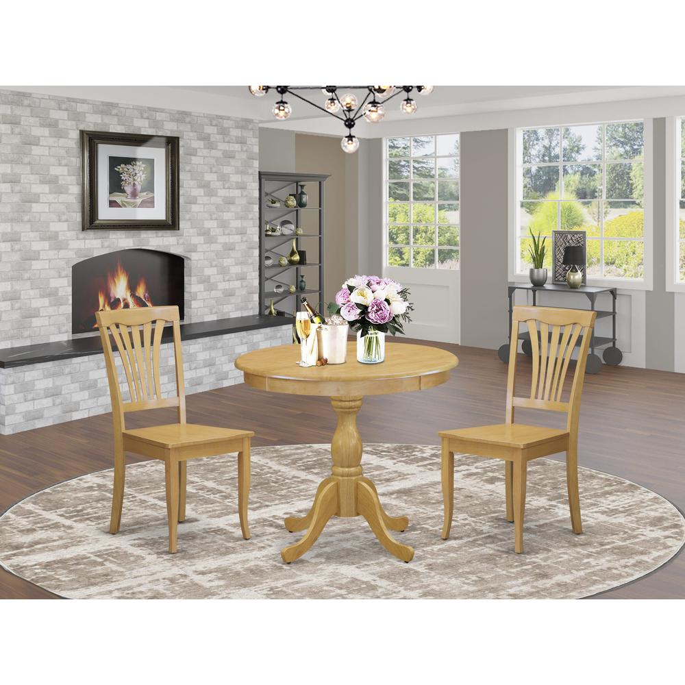 AMAV3-OAK-W 3 Piece Dining Room Table Set - 1 Dining Table and 2 Oak Mid Century Dining Chairs - Oak Finish. Picture 4