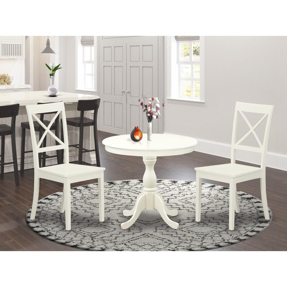 AMBO3-LWH-W 3 Piece Dining Room Set - 1 Dining Table and 2 Linen White Dining Chairs - Linen White Finish. Picture 4