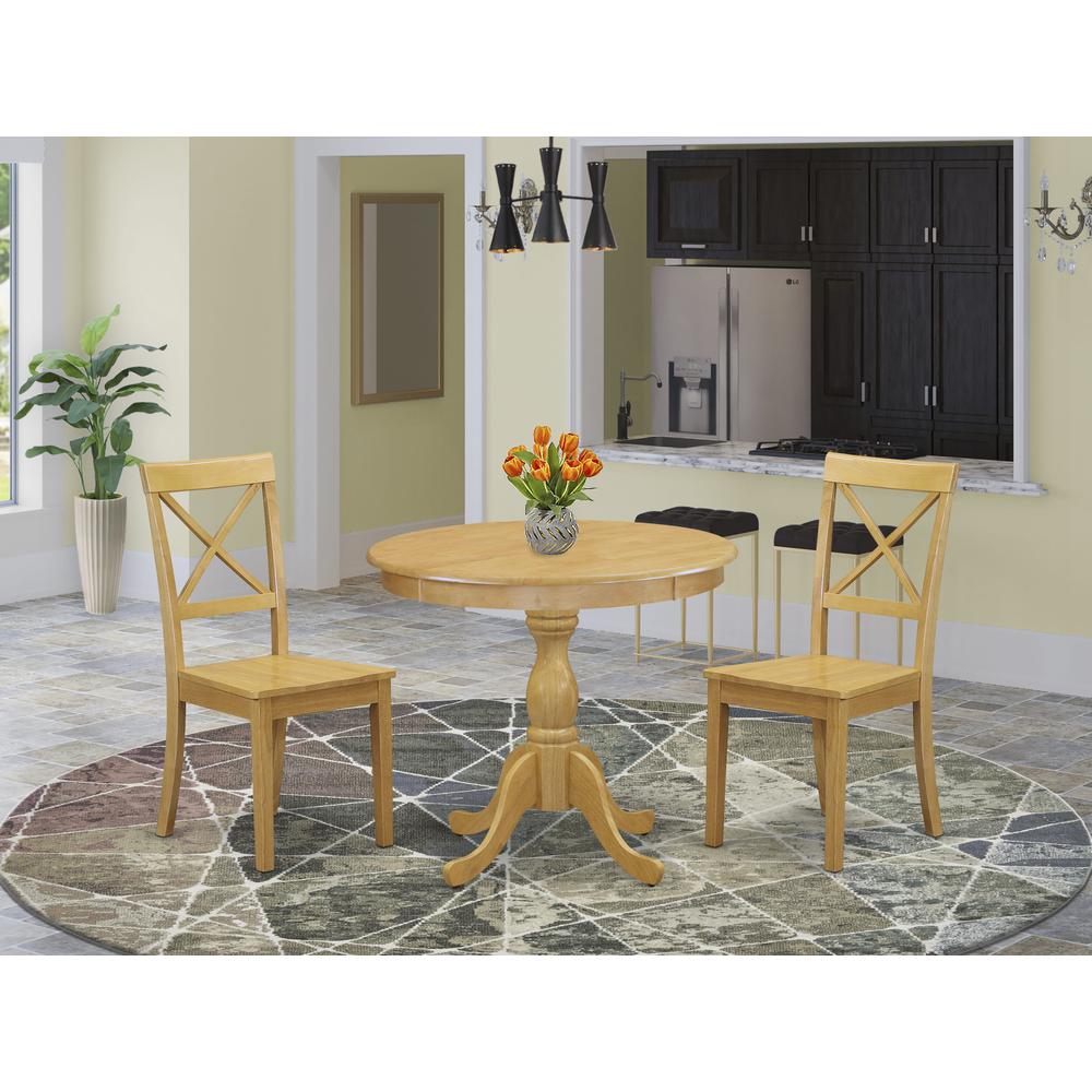 AMBO3-OAK-W 3 Piece Wood Dining Table Set - 1 Wooden Dining Table and 2 Oak Wood Dining Chairs - Oak Finish. Picture 4