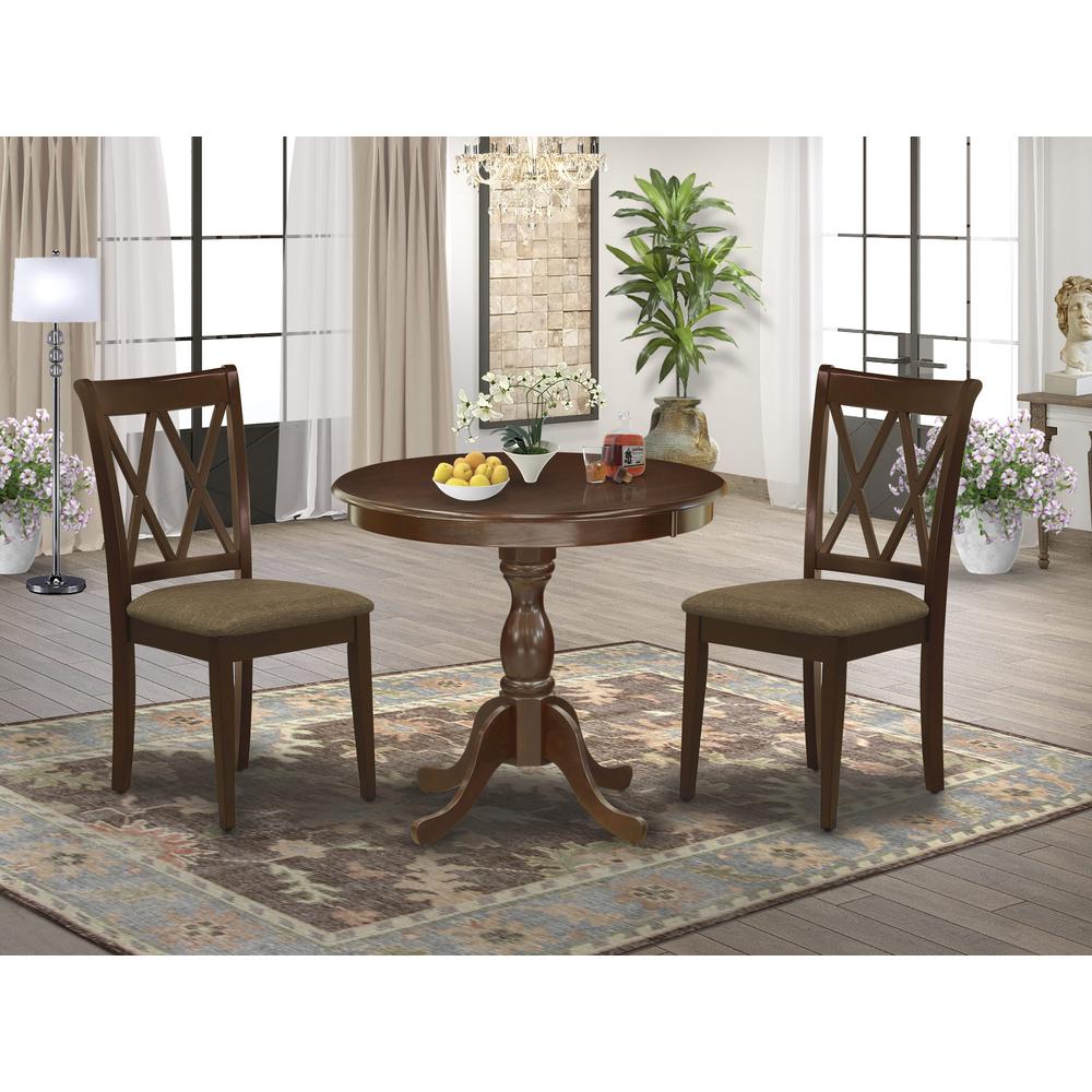 AMCL3-MAH-C 3 Piece Dining Room Table Set - 1 Dining Table and 2 Mahogany Dining Chairs - Mahogany Finish. Picture 7