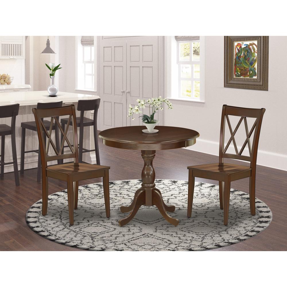 AMCL3-MAH-W 3 Piece Dining Table Set - 1 Dining Room Table and 2 Mahogany Wooden Chairs - Mahogany Finish. Picture 7