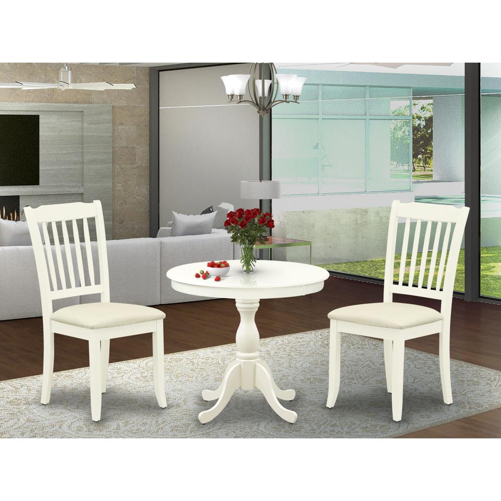 AMDA3-LWH-C 3 Piece Dining Room Set - 1 Dining Table and 2 Linen White Dining Chairs - Linen White Finish. Picture 7