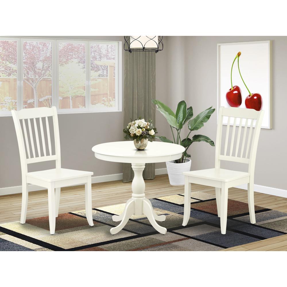 AMDA3-LWH-W 3 Piece Dining Room Set - 1 Dining Table and 2 Linen White Mid Century Chair - Linen White Finish. Picture 7
