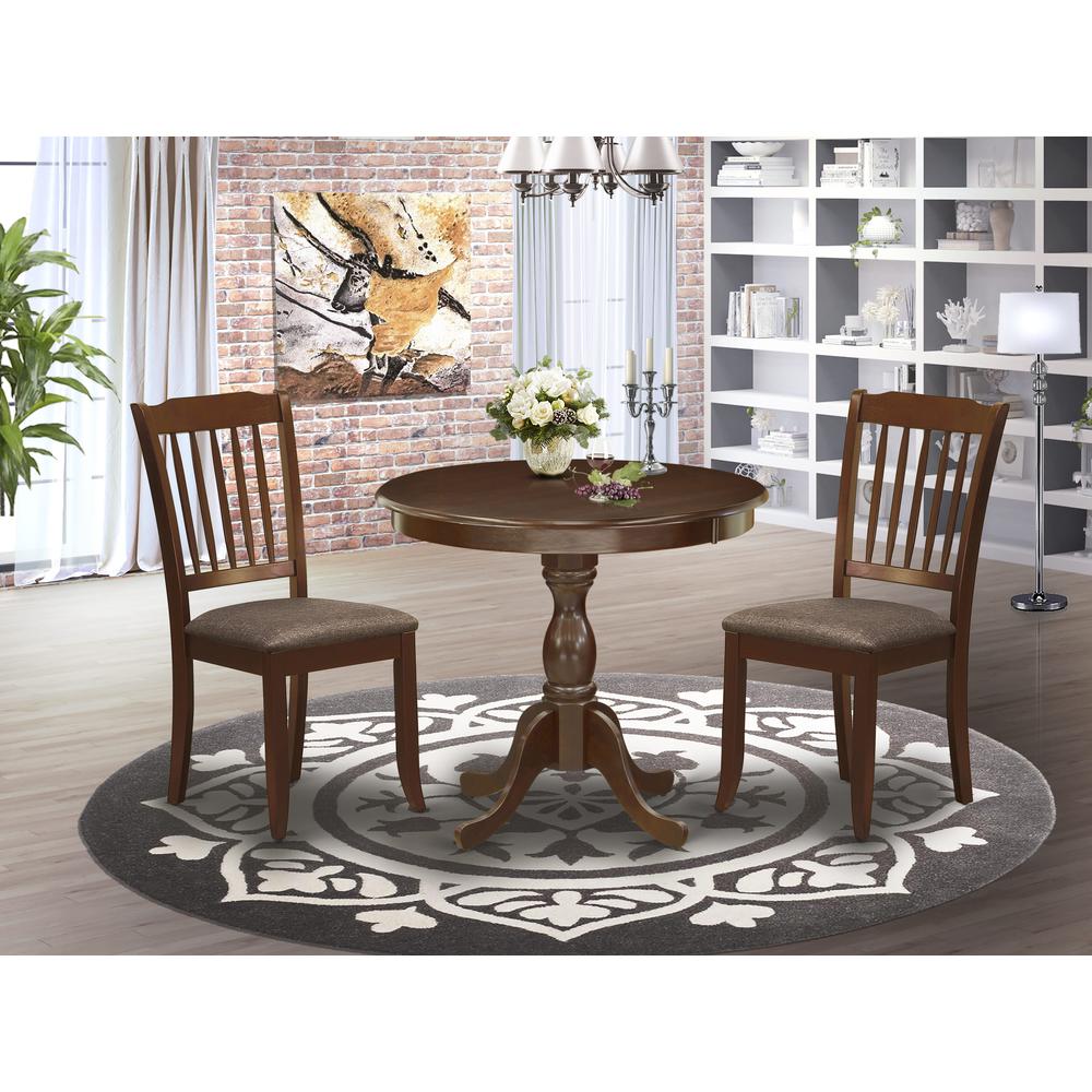 AMDA3-MAH-C 3 Pc Dining Set - 1 Round Pedestal Dining Table and 2 Mahogany Dining Chairs - Mahogany Finish. Picture 7