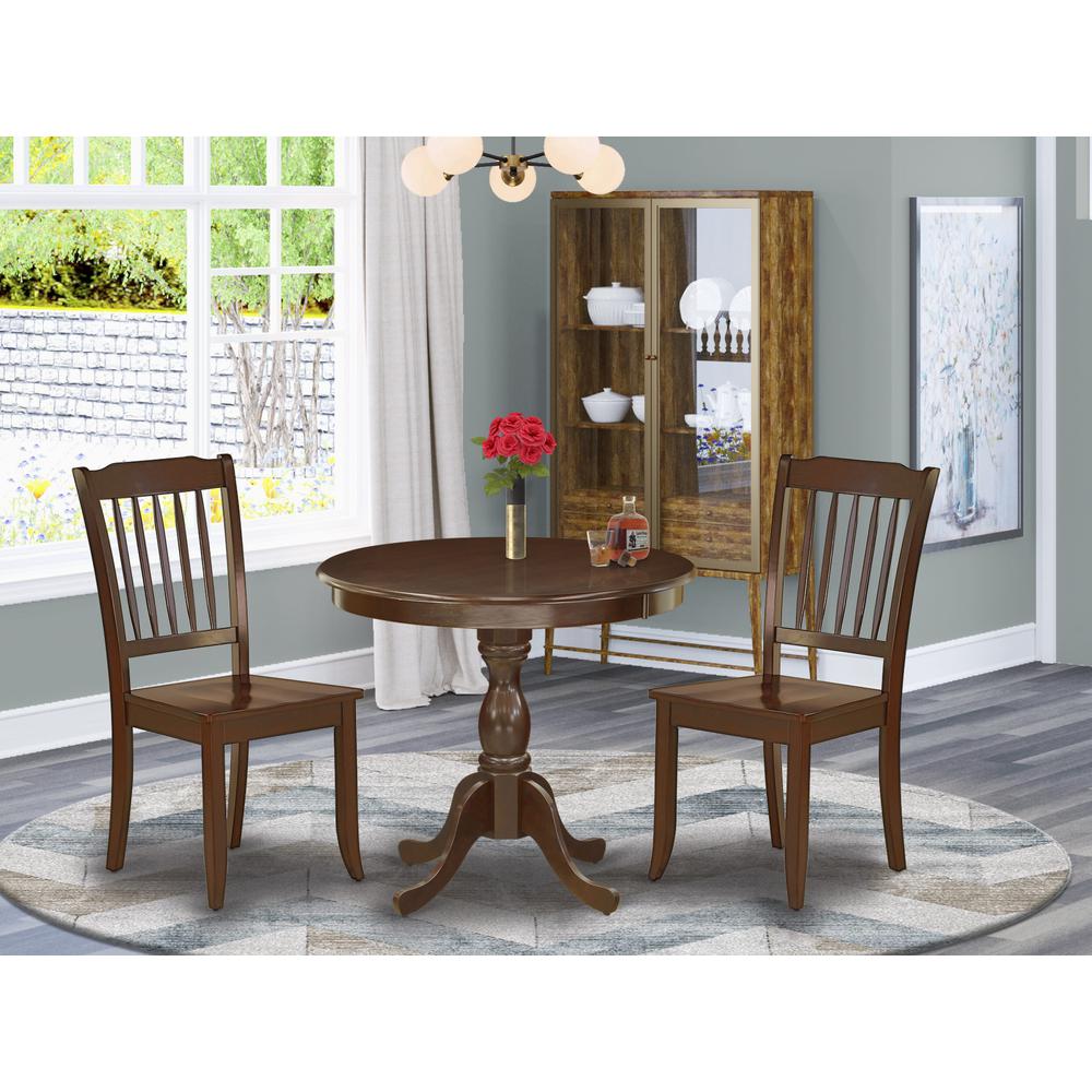AMDA3-MAH-W 3 Piece Dinette Set - 1 Modern Kitchen Table and 2 Mahogany Dining Room Chairs - Mahogany Finish. Picture 2