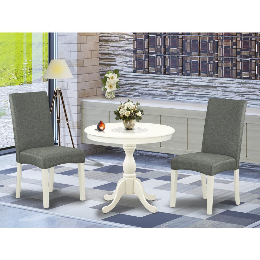 AMDR3-LWH-07 3 Piece Kitchen Table Set - 1 Modern Dining Table and 2 Grey Dining Chairs - Linen White Finish. Picture 2