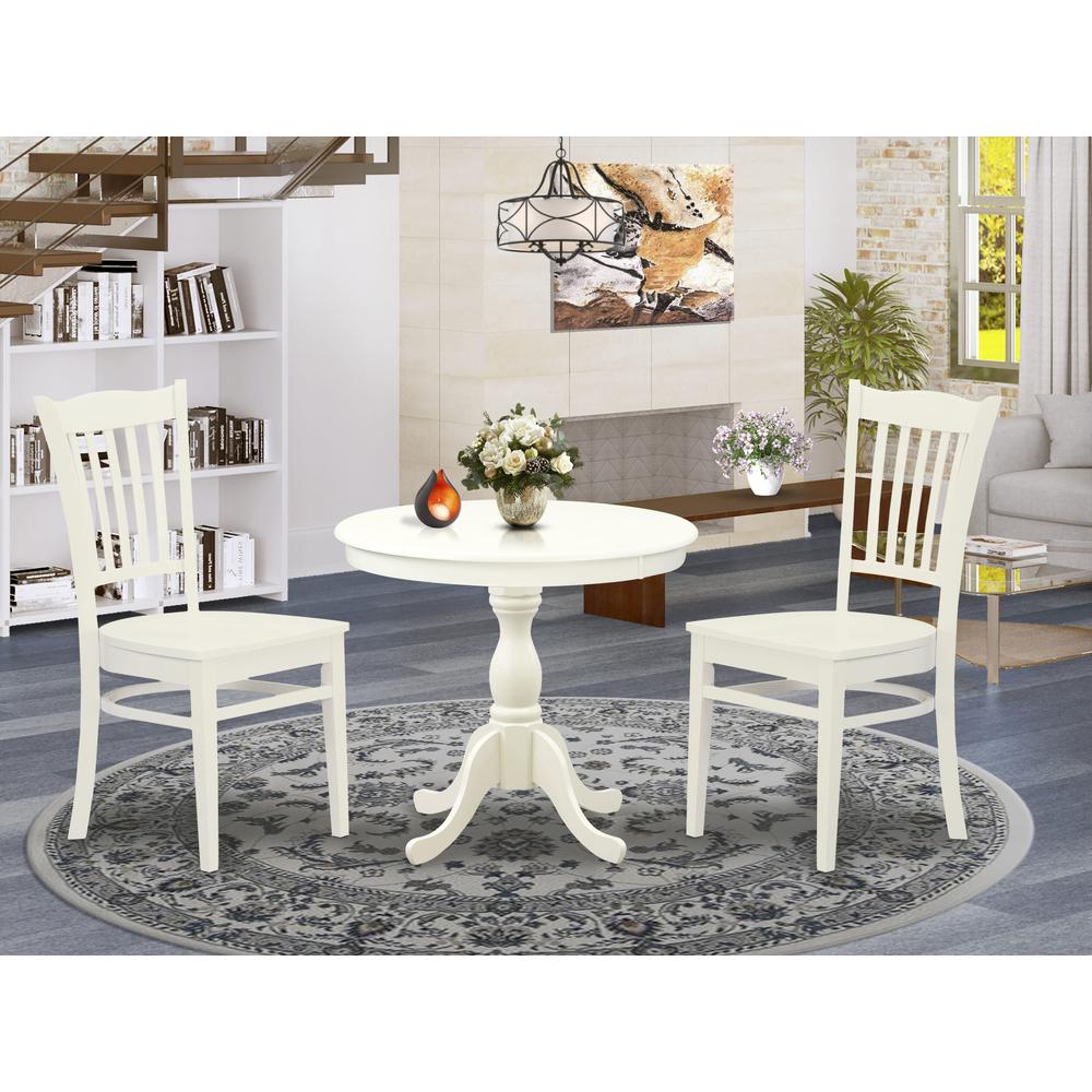 AMGR3-LWH-W 3 Pc Wooden Dining Table Set - 1 Dining Table and 2 Linen White Kitchen Chair - Linen White Finish. Picture 2