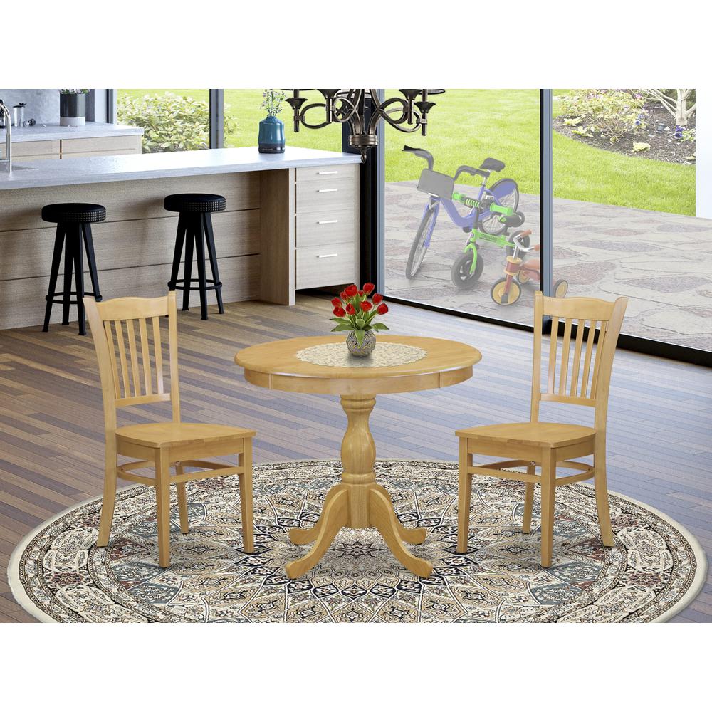AMGR3-OAK-W 3 Piece Dining Room Table Set - 1 Dining Table and 2 Oak Dining Room Chairs - Oak Finish. Picture 2