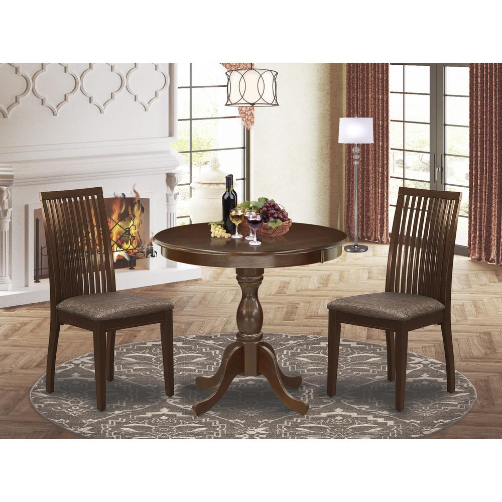 AMIP3-MAH-C 3 Piece Dining Table Set - 1 Modern Kitchen Table and 2 Mahogany Kitchen Chair - Mahogany Finish. Picture 7