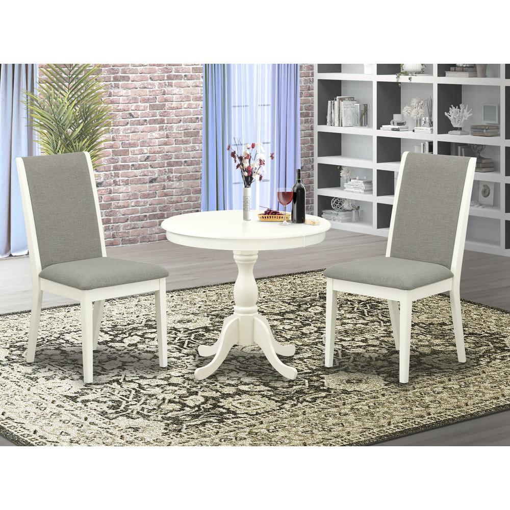 AMLA3-LWH-06 3 Pc Dining Table Set - 1 Wooden Dining Table and 2 Shitake Kitchen Chairs - Linen White Finish. Picture 7