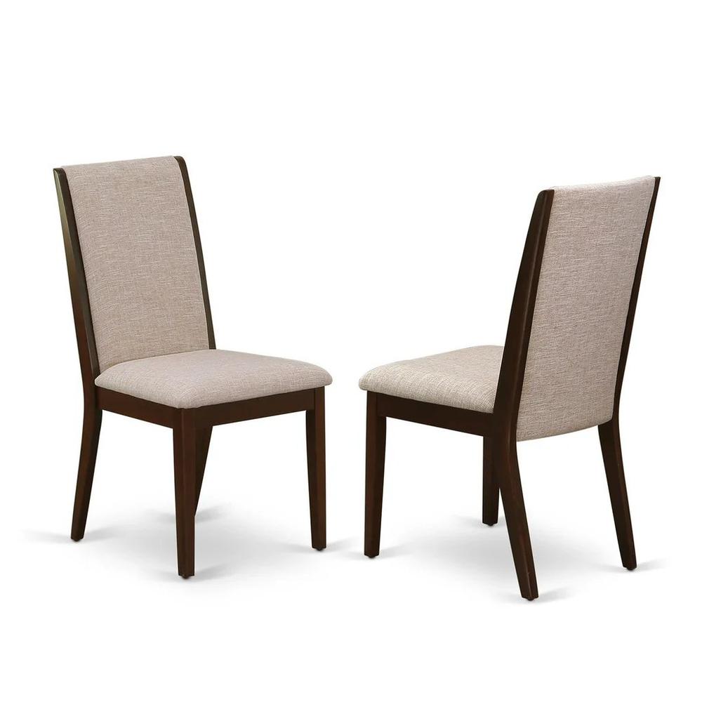 AMLA3-MAH-04 3 Piece Dining Table Set - 1 Pedestal Table and 2 Light Tan Dinning Chairs - Mahogany Finish. Picture 3