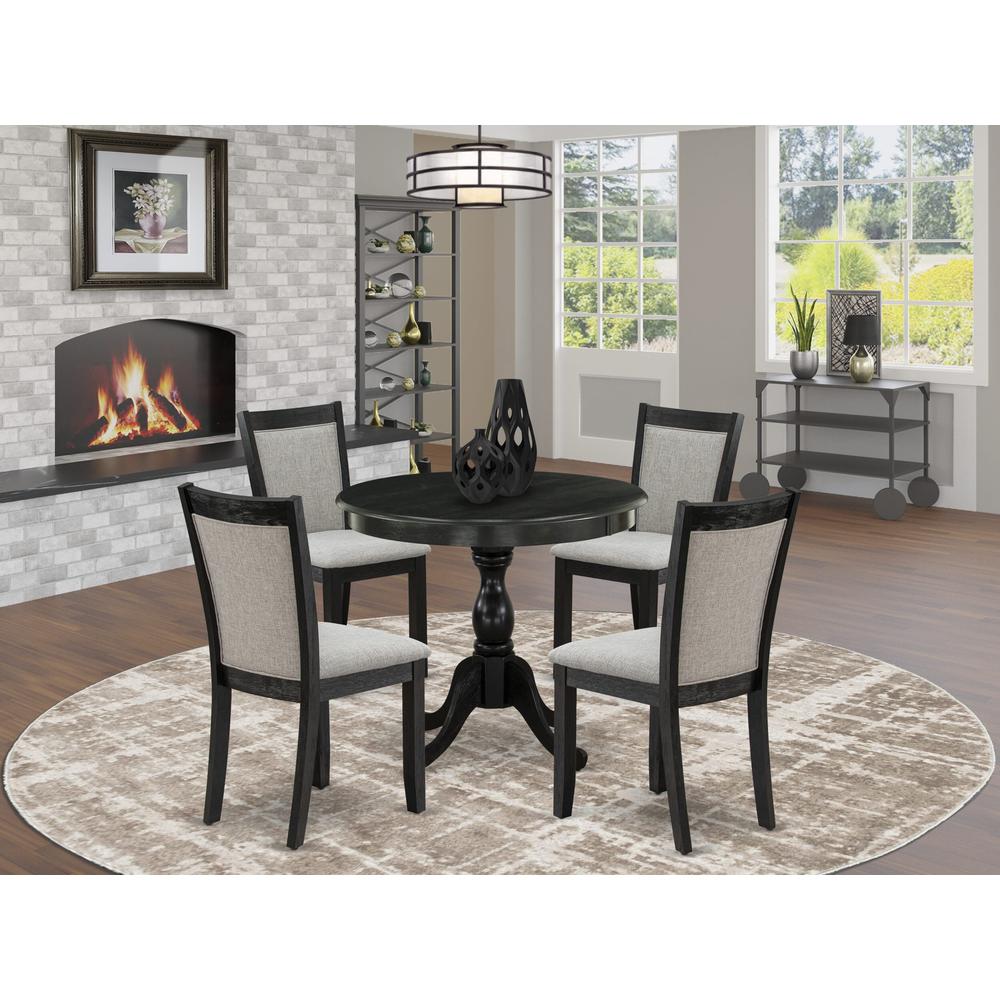 East West Furniture 5-Pc Kitchen Room Table Set Contains a Kitchen Table and 4 Shitake Linen Fabric Parsons Chairs - Wire Brushed Black Finish. Picture 2