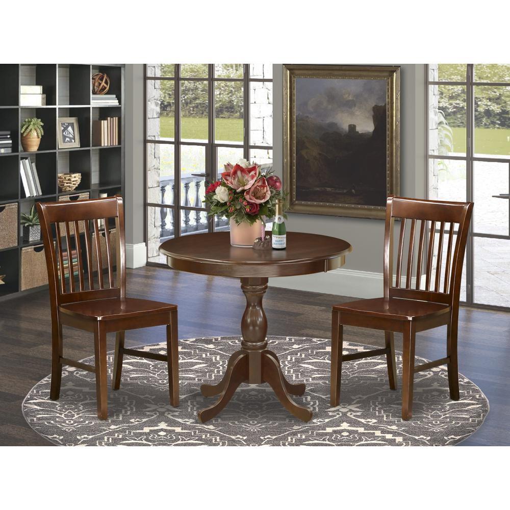 AMNF3-MAH-W 3 Piece Dining Room Table Set - 1 Wooden Table and 2 Mahogany Dining Chairs - Mahogany Finish. Picture 4