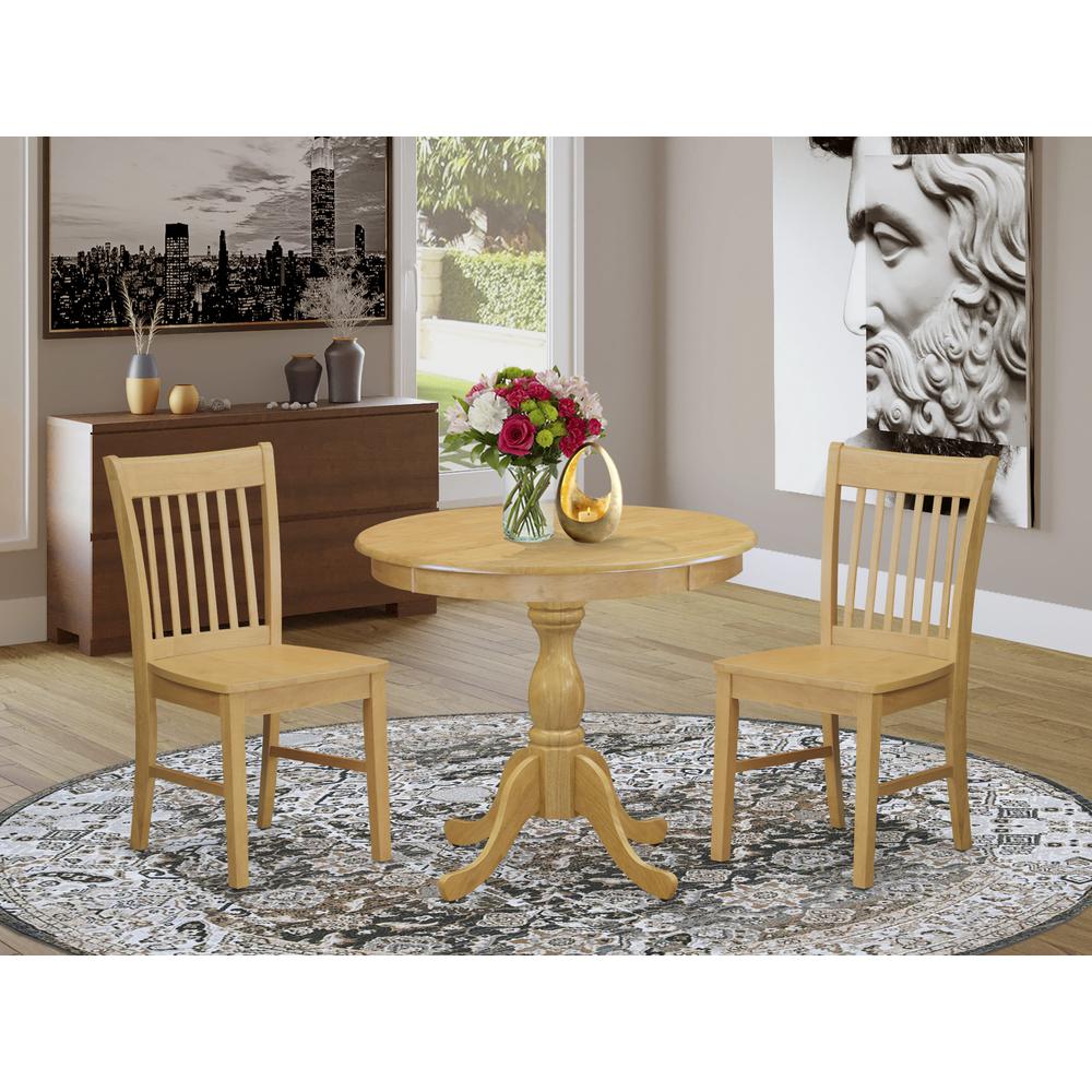 AMNF3-OAK-W 3 Pc Dining Room Table Set - 1 Modern Dining Room Table and 2 Oak Dining Chairs - Oak Finish. Picture 4