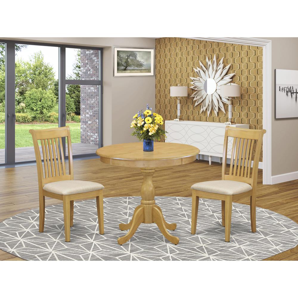 AMPO3-OAK-C 3 Piece Dining Table Set - 1 Modern Dining Table and 2 Oak Dining Room Chair - Oak Finish. Picture 4