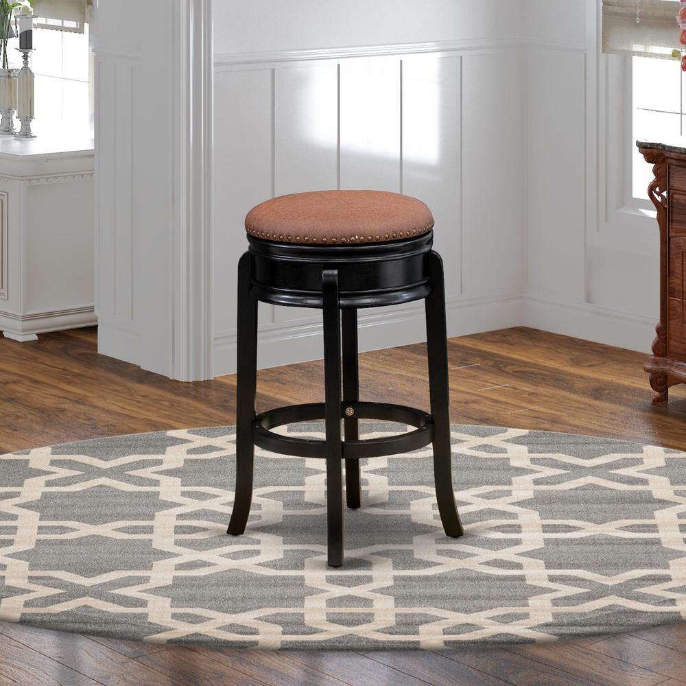 AMS030-112 Stunning Stool Counter Height- Backless Stool with Round Shape - Brown Roast PU leather Seat and 4 Real Wood Curved Legs - Counter Bar Stool in Black End. Picture 5