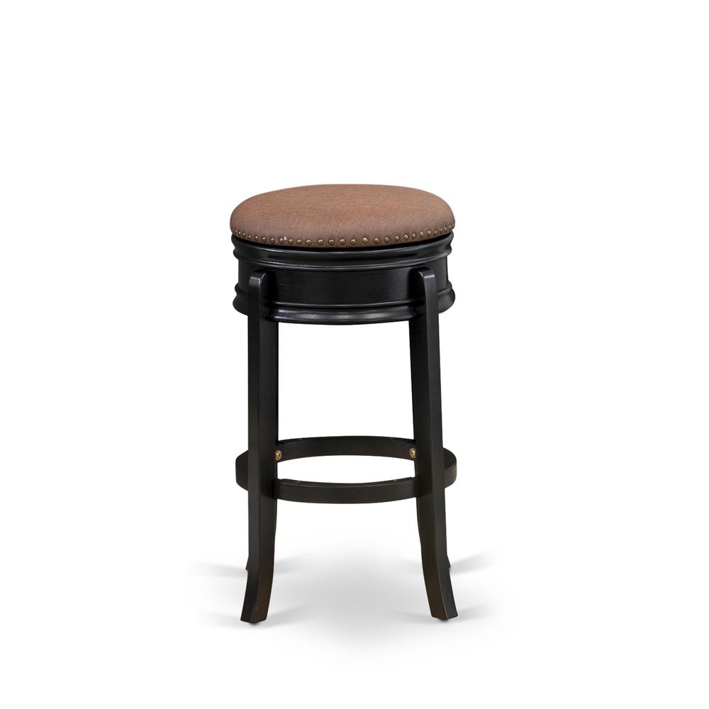 AMS030-112 Stunning Stool Counter Height- Backless Stool with Round Shape - Brown Roast PU leather Seat and 4 Real Wood Curved Legs - Counter Bar Stool in Black End. Picture 2