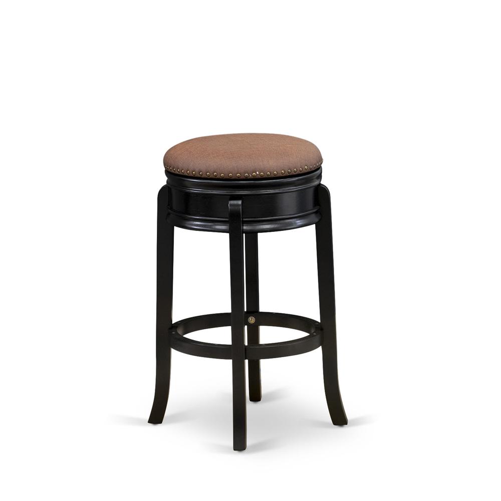 AMS030-112 Stunning Stool Counter Height- Backless Stool with Round Shape - Brown Roast PU leather Seat and 4 Real Wood Curved Legs - Counter Bar Stool in Black End. Picture 3