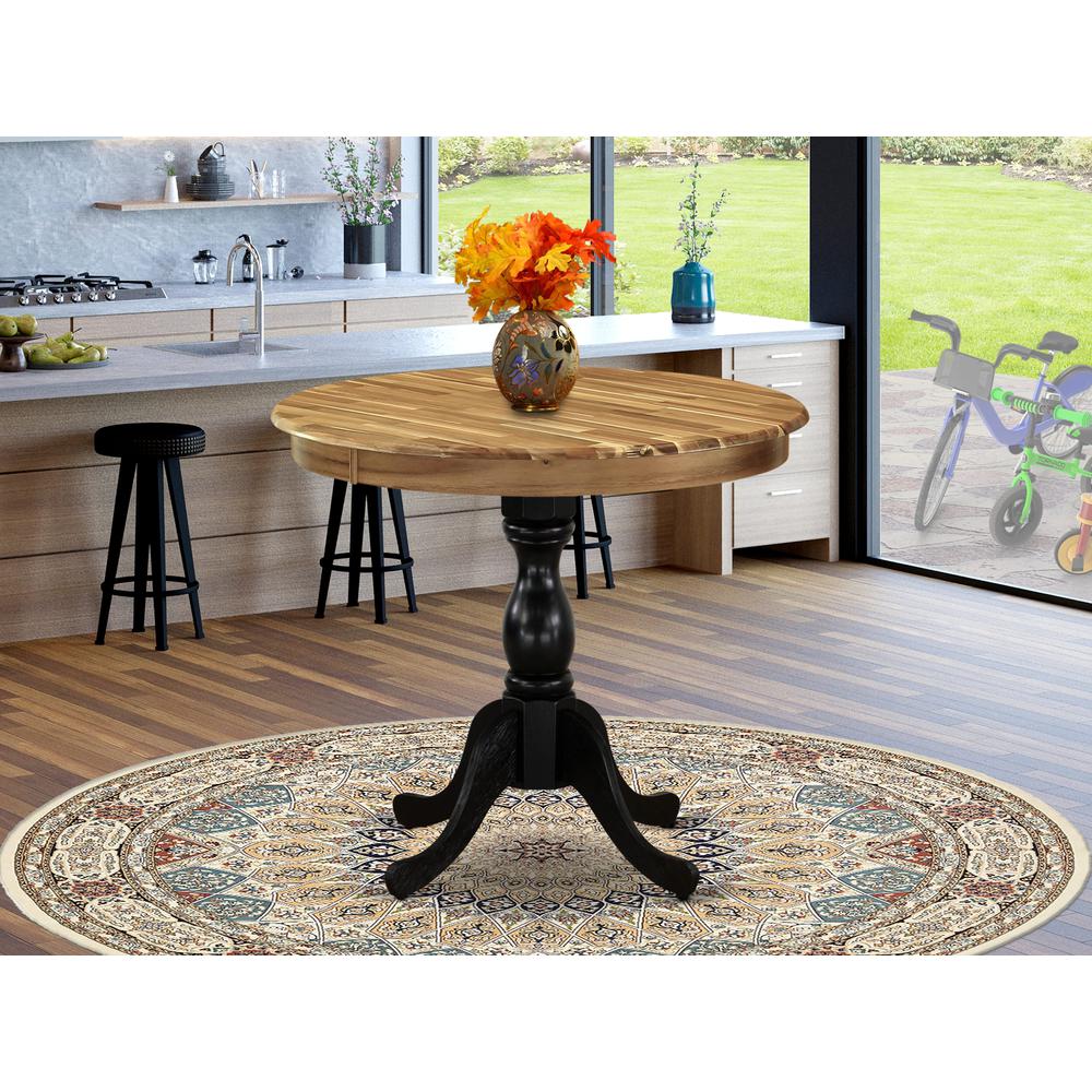 East West Furniture Antique 36" Round Dining Room Table for Compact Space - Natural Top & Black Pedestal. Picture 2
