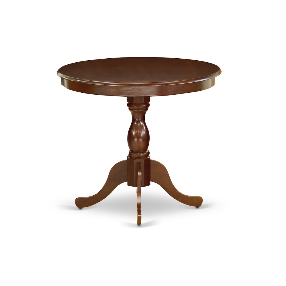 East West Furniture 3 Piece DINETTE SET Consists of 1 Pedestal Dining Table and 2 Mahogany Dinning Chairs with Panel Back - Mahogany Finish. Picture 4